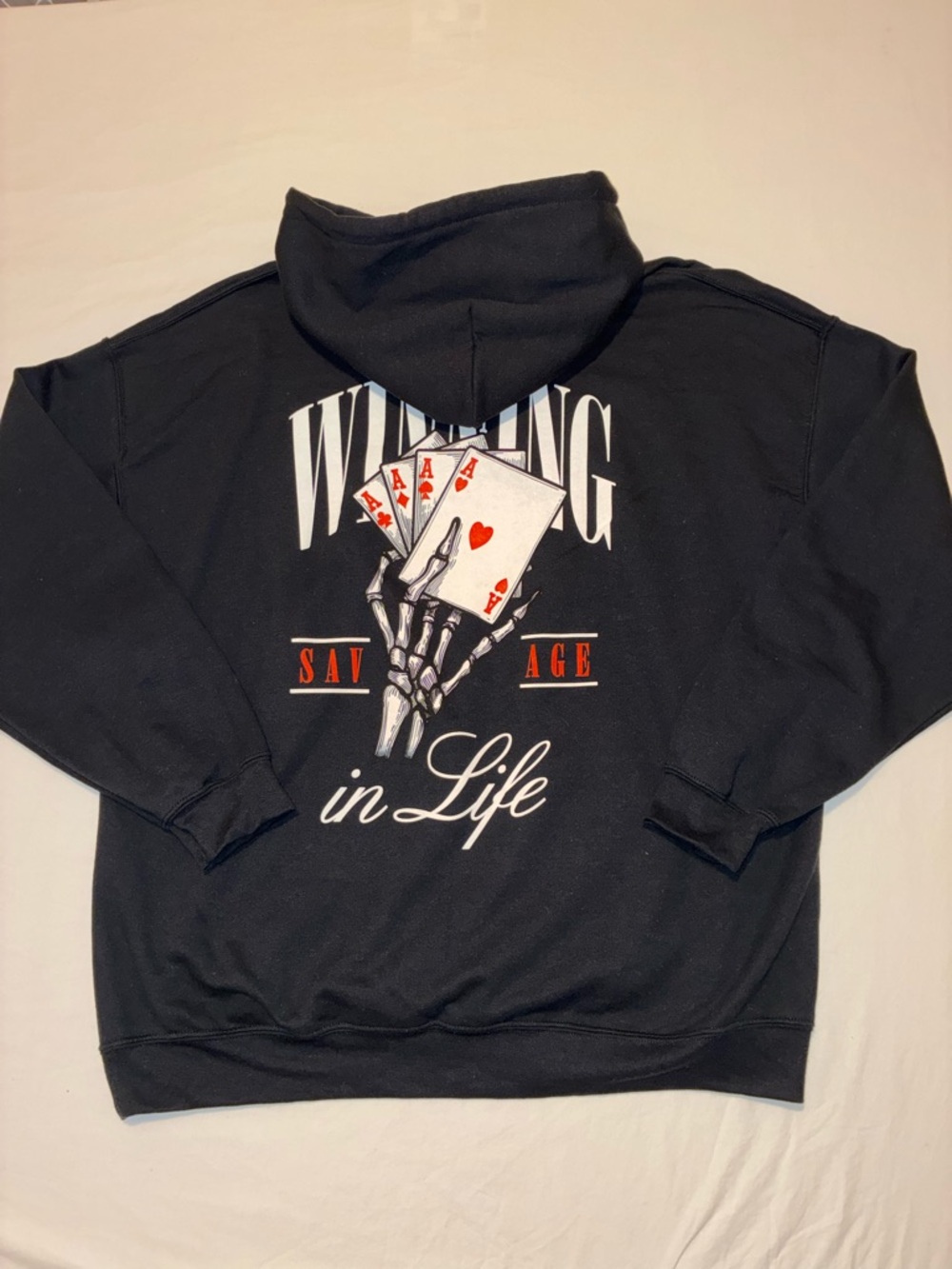 Poison Black Graphic Hoodie Sweater with Skeleton & Cards